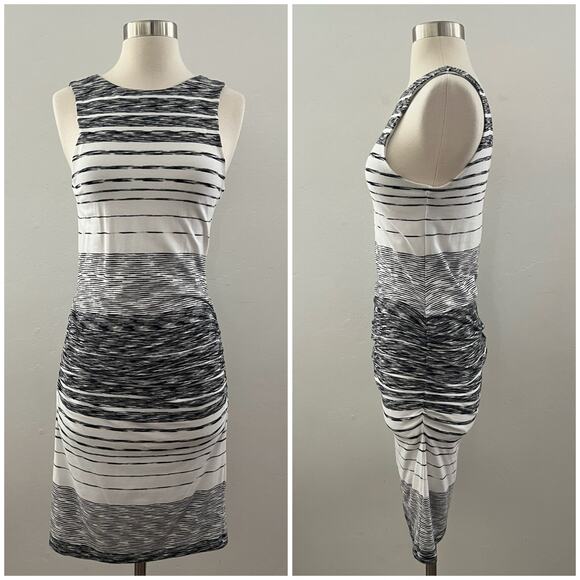 Athleta Stripe Midi Tank Dress Sleeveless Ruched Summer Casual Black White Small - Picture 2 of 9